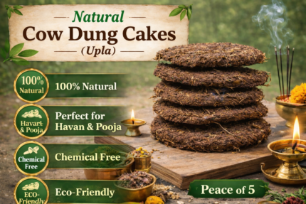 Natural Cow Dung Cakes, Sun Dried Organic for Havan, Pooja, Yagya & Holy Rituals, Chemical Free, Traditional Fuel, Peace of 5